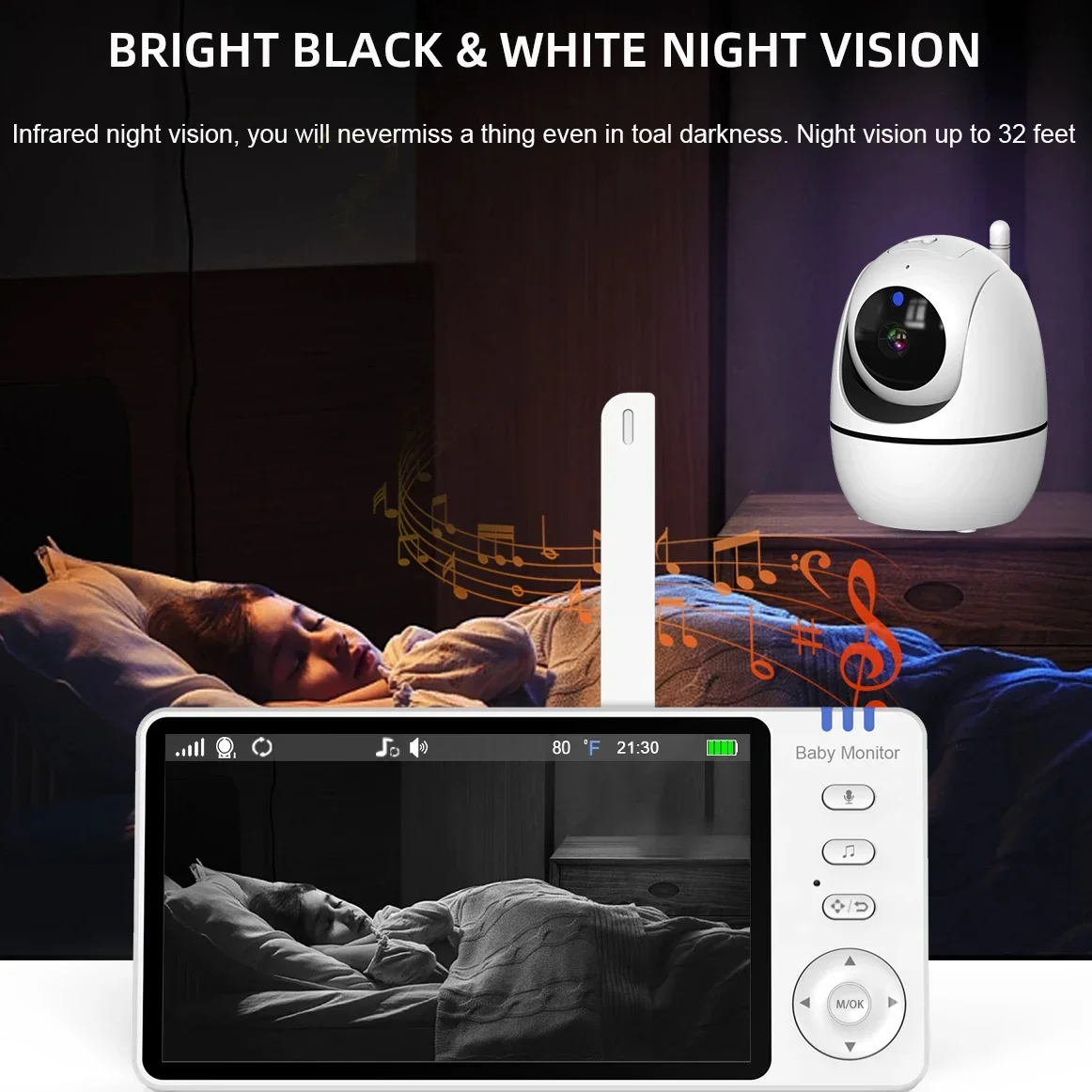 5 Inch Video Baby Monitor With Camera PTZ Zoom Babyphone Cam Security Protection Surveillance Cameras Temperature Sensor Lullaby - Image 5
