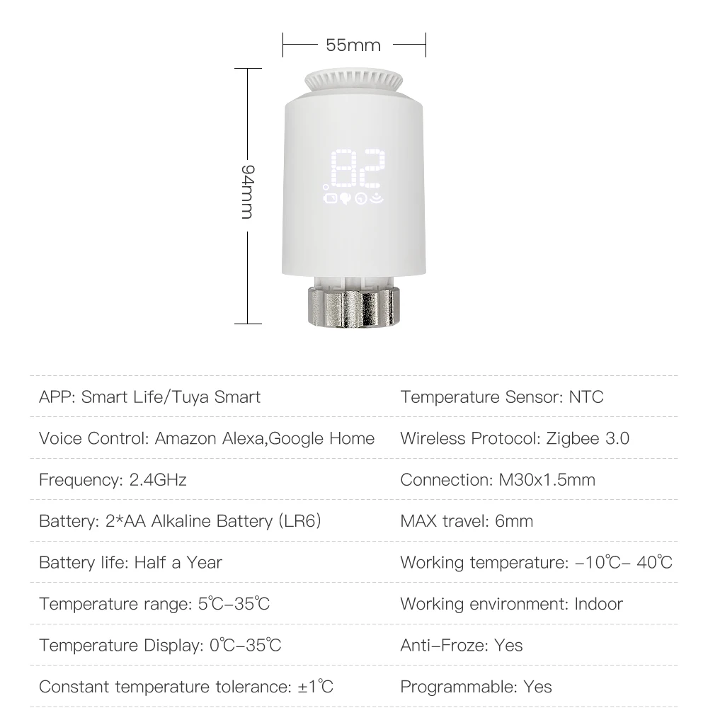 AVATTO ZigBee3.0 Thermostat Radiator Actuator Smart TRV Thermostatic Valve Controller Works With Tuya Alexa Google Home Alice - Image 6