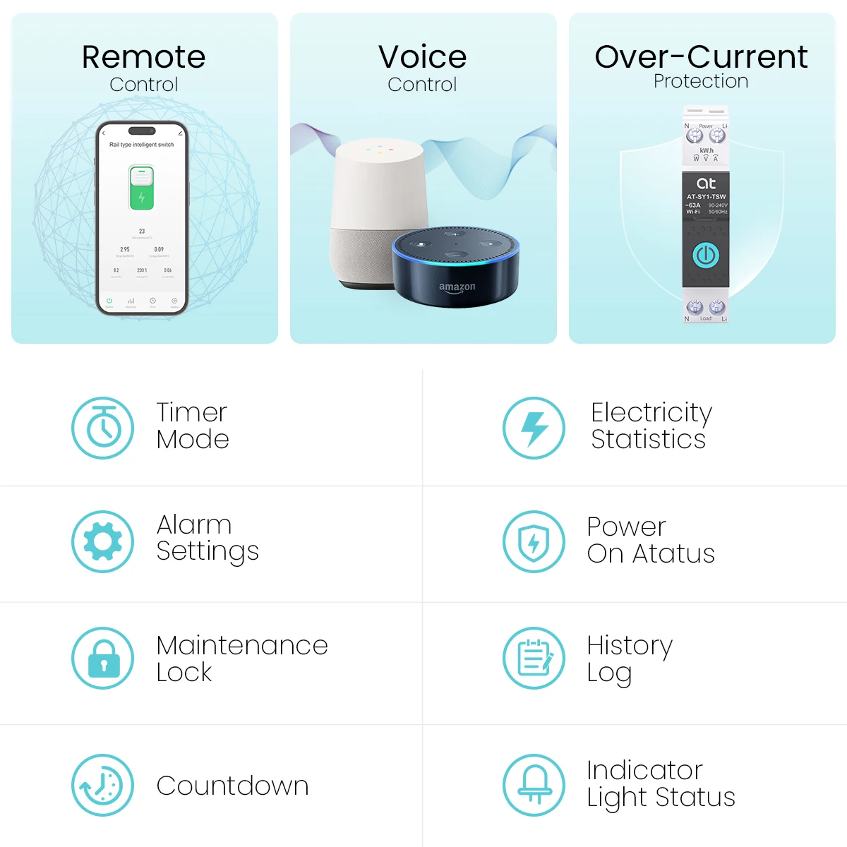 Tuya WiFi Circuit Breaker Smart 1P+N 63A MCB Timer Power Energy kWh Voltage Current Meter Protector Voice Remote Control Switch - Image 5