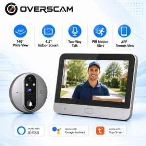 5MP 4.3 Inch Smart Peephole Door Viewer Camera With Indoor Screen PIR Motion Detection Two Way Audio Tuya App Remote View WiFi Connection For Apartment Door Visitor Monitoring Home Security