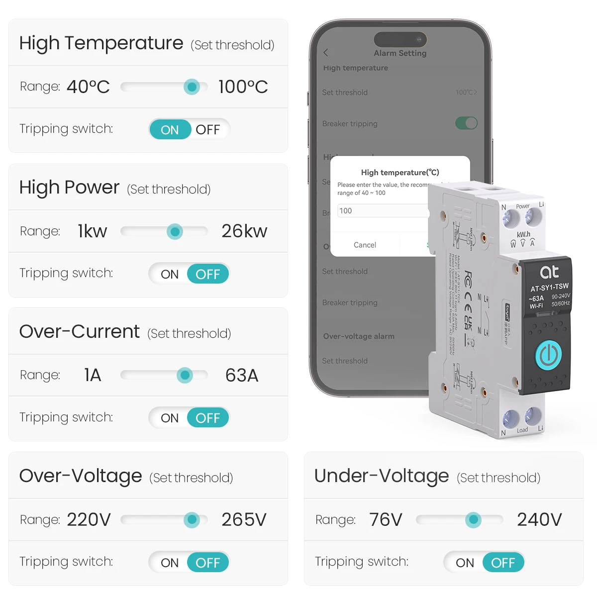 Tuya WiFi Circuit Breaker Smart 1P+N 63A MCB Timer Power Energy kWh Voltage Current Meter Protector Voice Remote Control Switch - Image 6