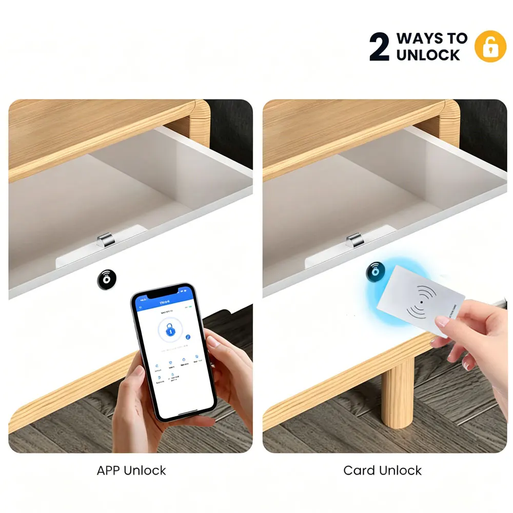 TTLock App Invisible Smart Cabinet Lock, Drill-Free Keyless RFID Card Electronic Hidden Drawer Lock for Furniture Wardrobe Offic - Image 2