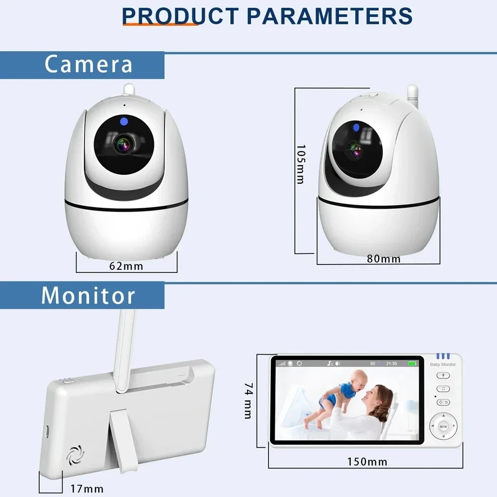 5 Inch Video Baby Monitor With Camera PTZ Zoom Babyphone Cam Security Protection Surveillance Cameras Temperature Sensor Lullaby - Image 6