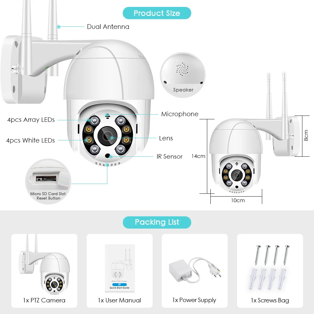 5MP PTZ IP Camera Wifi Outdoor AI Human Detection Audio 1080P Wireless Security CCTV Camera P2P RTSP 4X Digital Zoom Wifi Camera - Image 6