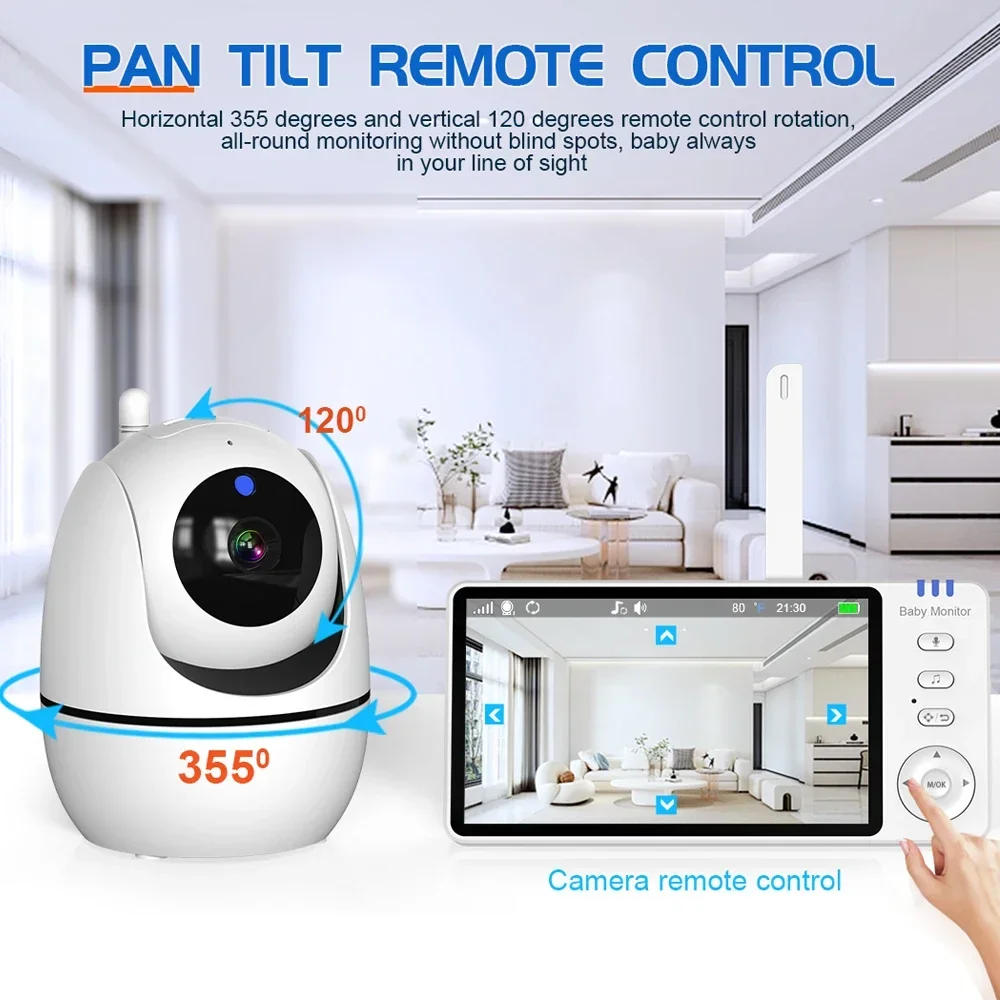 5 Inch Video Baby Monitor With Camera PTZ Zoom Babyphone Cam Security Protection Surveillance Cameras Temperature Sensor Lullaby - Image 2