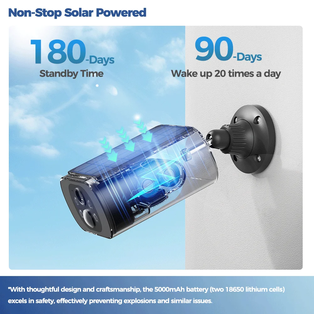 ALEVIO 2.5K Outdoor Solar Camera Wireless Cam WIFI Ultra Standby Time PIR Motion Light Color Night Vision AI Detect Battery Cam - Image 2