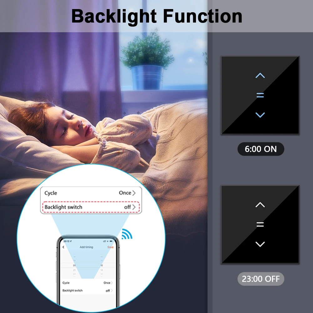 LoraTap WiFi Curtains Blinds Roller Shutter Switch Backlight Tuya Smart Life App Remote Control Google Home Alexa Voice - Image 2