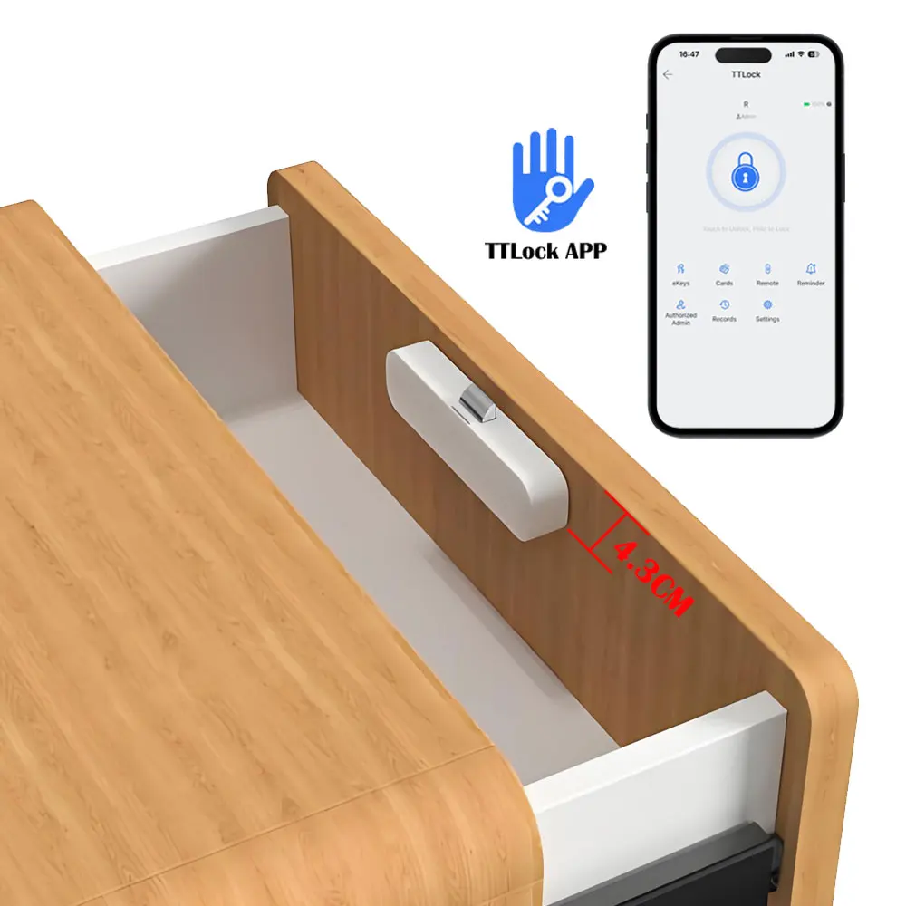 TTLock App Invisible Smart Cabinet Lock, Drill-Free Keyless RFID Card Electronic Hidden Drawer Lock for Furniture Wardrobe Offic