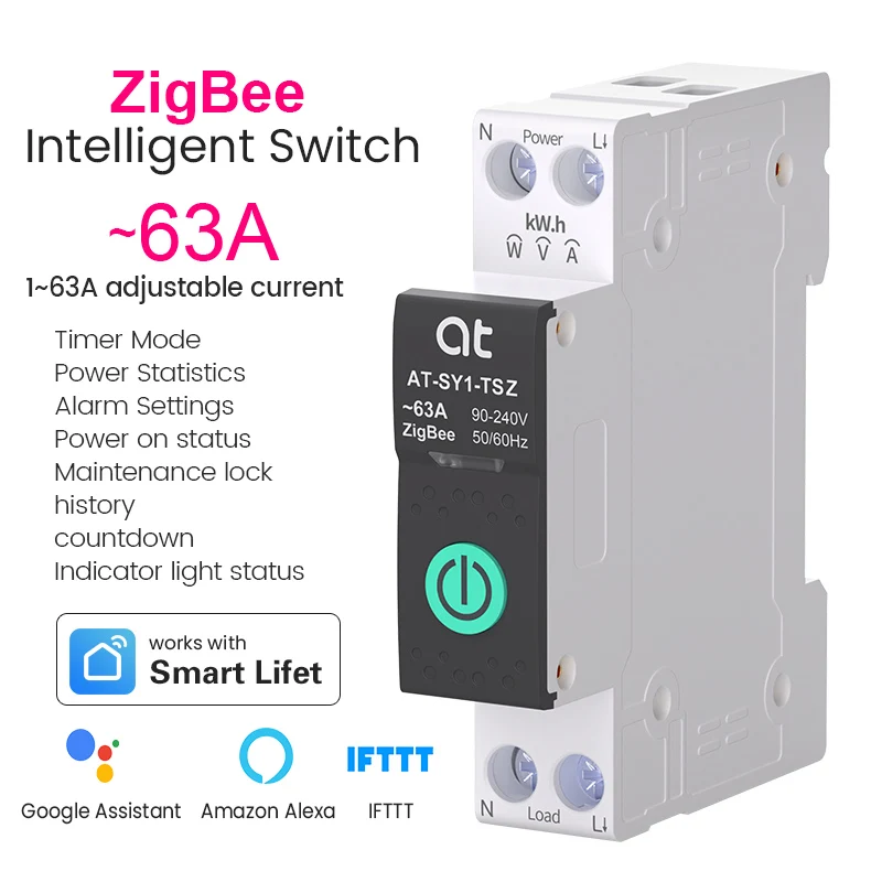 Tuya WiFi Circuit Breaker Smart 1P+N 63A MCB Timer Power Energy kWh Voltage Current Meter Protector Voice Remote Control Switch - Image 8
