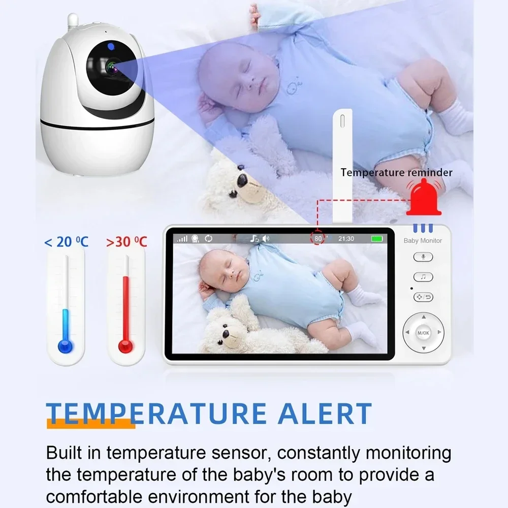 5 Inch Video Baby Monitor With Camera PTZ Zoom Babyphone Cam Security Protection Surveillance Cameras Temperature Sensor Lullaby - Image 3